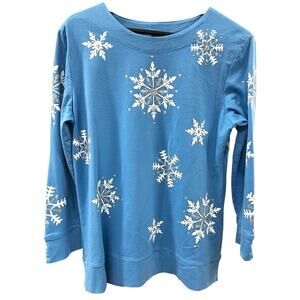 LINKS snowflake blue ice straight hem pullover winter Christmas holidays sz M